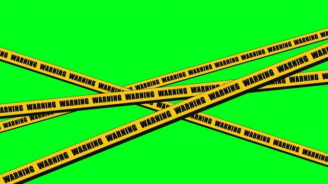 Crossed yellow warning caution tape strips on green screen