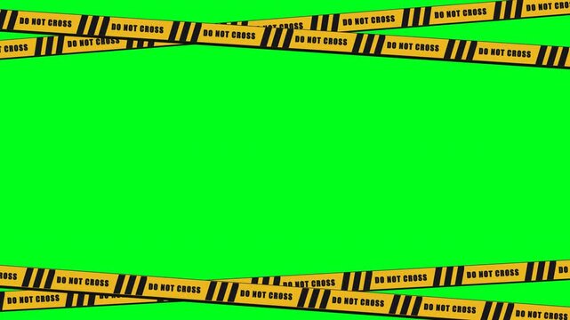 Yellow do not cross warning caution tape frame border on green screen