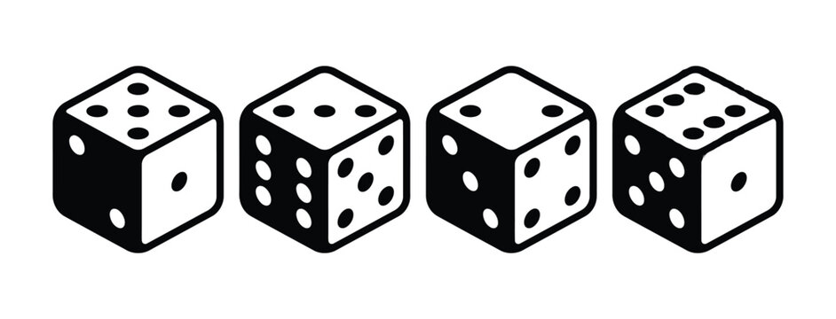 Set of four black dice with white dots