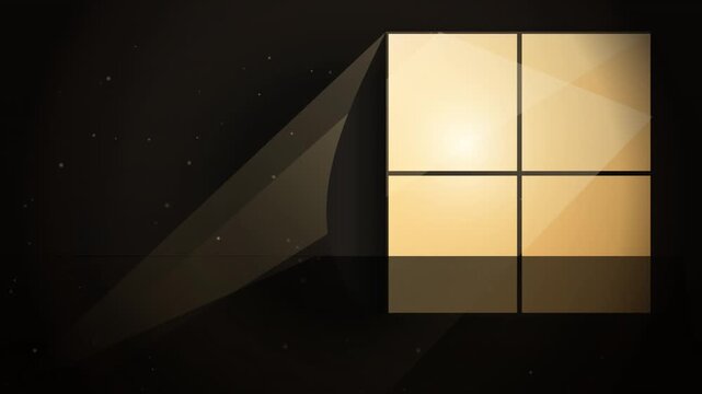 Glowing square window shape shining in the dark with soft light rays and reflections on a black background 4K