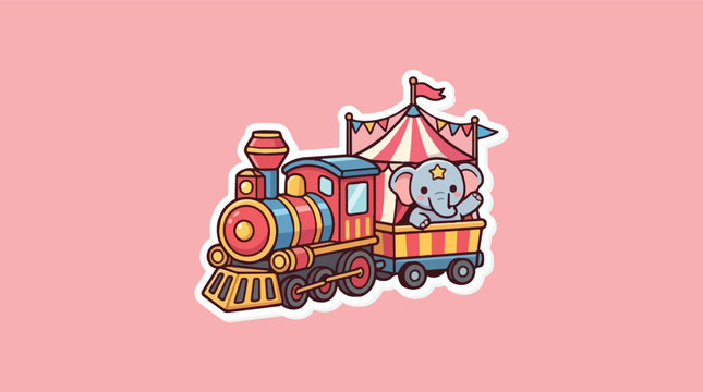 Cute cartoon circus train carrying an adorable baby elephant vector illustration