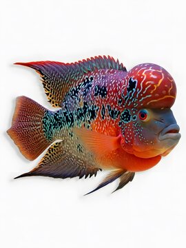 Colorful flowerhorn cichlid fish isolated