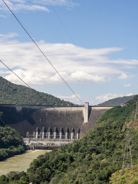 Large Hydroelectric Concrete Dam in Mountain Forest