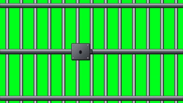 Locked prison cell steel bars security gate on green screen
