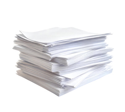 Tall Stack of Blank Paper Sheets and Office Documents Piled High