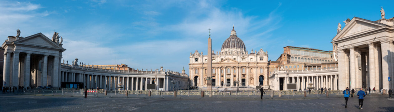 Rome, Italy - March 30, 2026 - St Peters Basilica and St Peters Square in Vatican City in the Early Morning