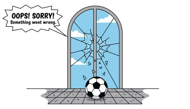 Broken Window Glass and Soccer Ball Vector Concept