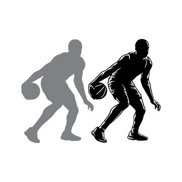 Basketball Player Dribbling a Ball Silhouette with Highlight