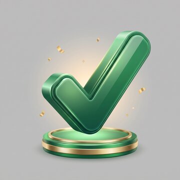 3d checkmark icon on golden base