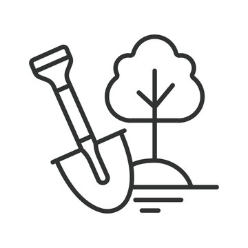 Tree planting and reforestation icon in line design