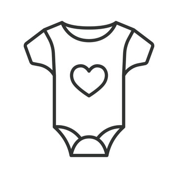 Baby bodysuit with heart icon in line design. Newborn, infant, clothing, love, care, child, apparel on white background vector. Baby bodysuit editable stroke icon.