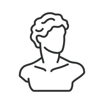 Male bust sculpture icon in line design. Man, male, human, art, statue, classic, antique on white background vector. Male bust editable stroke icon.