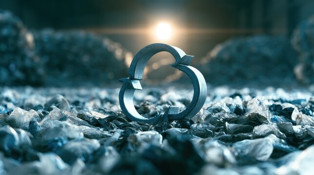 Circularity resource loop system turning waste into value and addressing supply chain complexity concept pros and cons selective focus zero waste theme surreal blend mode recycling center backdrop. 