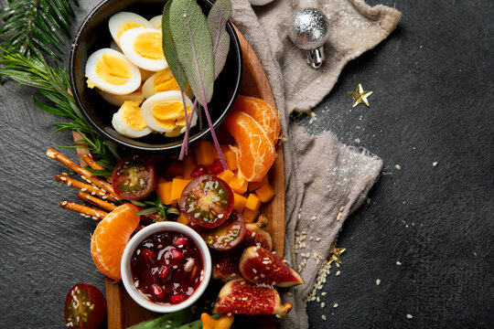 Variety of Christmas healthy snacks.