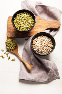 Healthy eating ingredients for salad topping and baking.