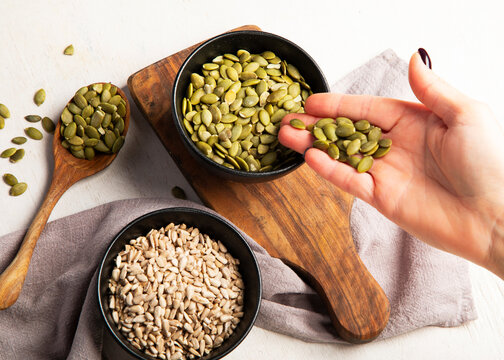 Healthy eating ingredients for salad topping and baking.