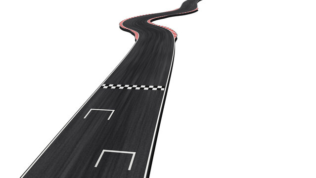 Racing track start and finish line with checkered stripe, grid boxes and chicane