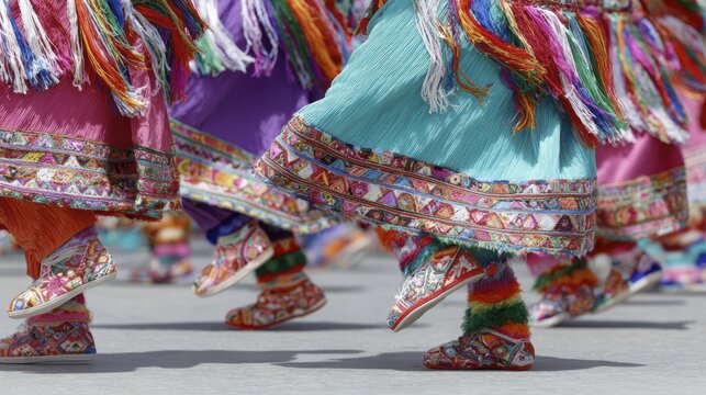 Colorful traditional dance costumes in vibrant cultural festival parade