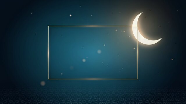 Crescent moon shining in starry night sky with empty frame