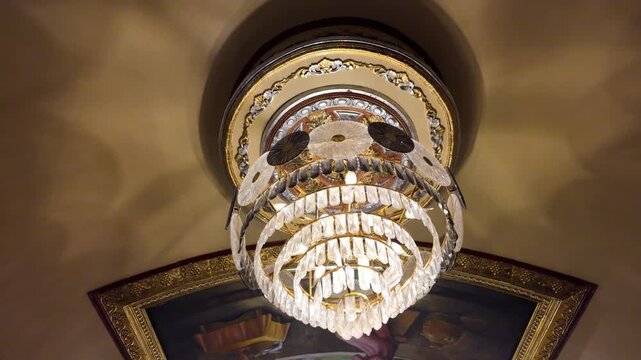 Crystal chandelier on chapel ceiling at Simala Shrine in Cebu