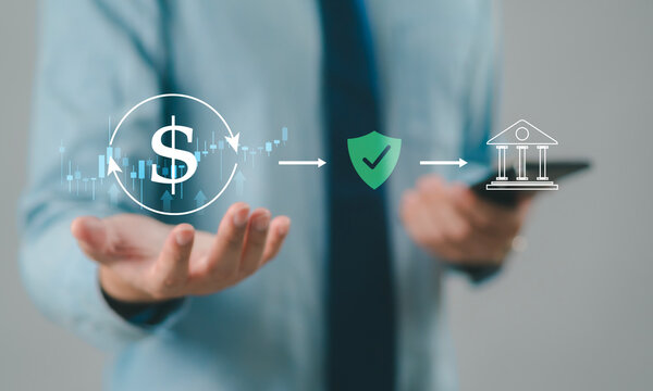 Concepts of online banking services, digital payments, online transactions, secure money transfers, and financial technology in the global economy.