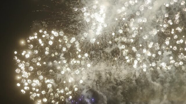 Amazing fireworks display over the coast of barcelona