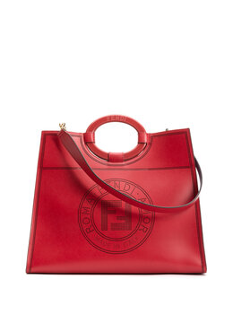 Luxury red leather Fendi handbag isolated on white background
