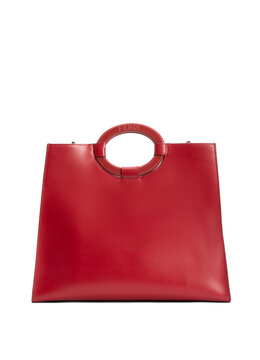 Luxury red leather Fendi handbag isolated on white background