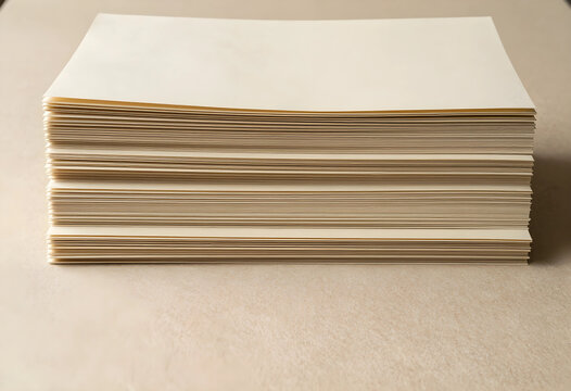 Productivity and planning, stack of blank paper sheets for office work and creative writing on a neutral beige background for professional projects