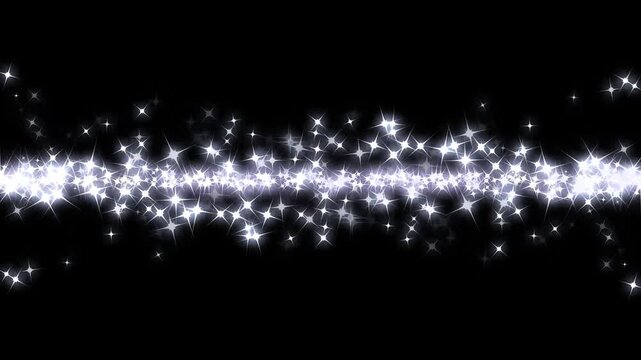 4K Enchanting sparkle golden stardust trail, white glowing fairy sparkle line burst, twinkle stars line and twinkle sparkle stars animation, luminous fairy star blink, on black screen. 4k for video