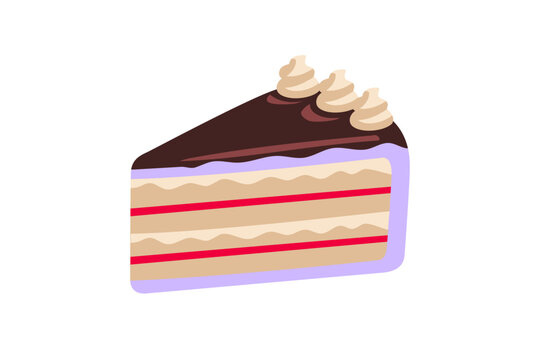 Chocolate glaze layer cake slice vector clipart illustration