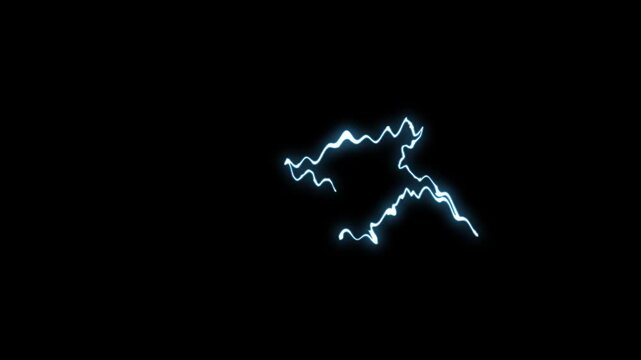 Powerful lightning strike animation with glowing thunder flash, cartoon electric energy burst on black screen, bright lightning bolt explosion, glowing plasma sparks, shiny energy burst animation.4k