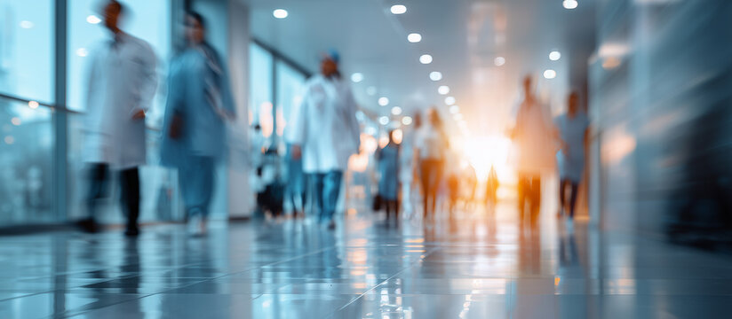 blurred busy modern hospital
