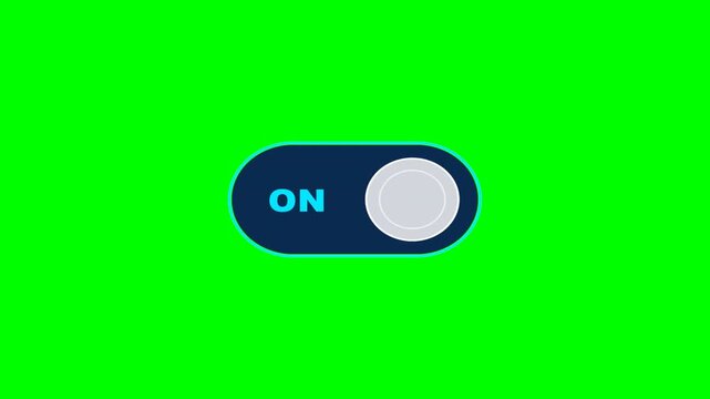Digital toggle switch animation sliding from off to on against green backdrop