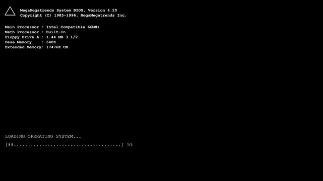 Retro computer boot screen loading text