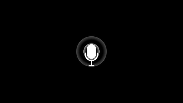 Animated Voice Assistant Microphone Icon with Glowing Ripple Waves Motion Graphic Loop, voice assistant, microphone icon, voice search, AI mic, sound pulse, on a Black Background 4K Video Asset.