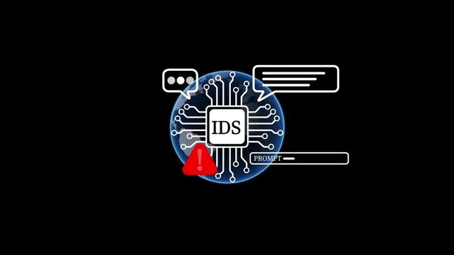 Animated IDS Intrusion Detection System Globe Tech Icon Loop with Alpha Channel Transparent Background Motion Graphic Video Element for Cyber Protection.