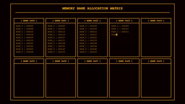 Digital HUD memory bank allocation matrix interface animation