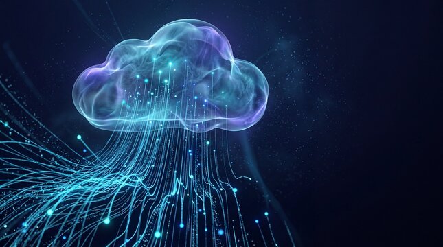 Glowing Cloud Computing Network with Digital Data Connections