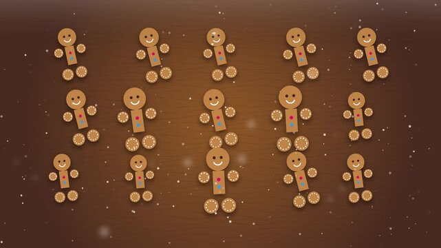 Animated Gingerbread Men Cookies Background with Falling Flour Particles