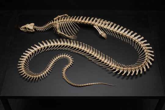 Snake Skeleton Museum Display on Black