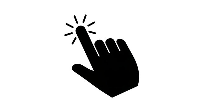 Black hand cursor clicking icon isolated on transparent background