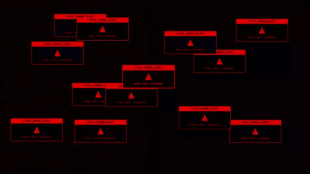 Motion graphics of multiple red error alert popups multiplying