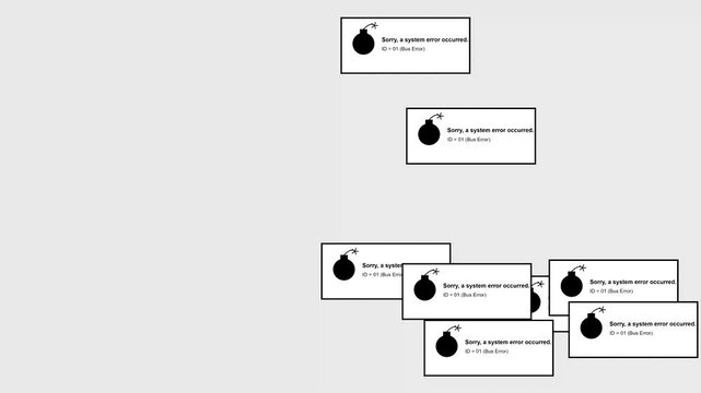 Graphic animation of bomb icons and error windows multiplying