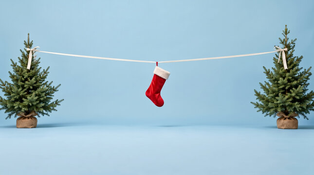 Christmas between two homes concept with stocking and trees