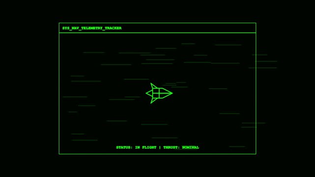 Retro green wireframe spaceship HUD animation stock footage