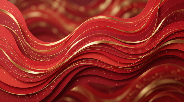 Rich red textured waves with elegant golden outlines and sparkles perfect for premium Christmas themes luxury holiday invitations and festive decorations
