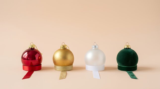 リボン付きカラフルなクリスマスボール