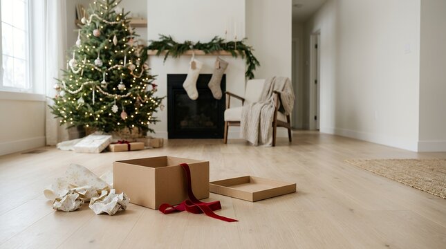 クリスマスの朝に残された空のギフトボックス