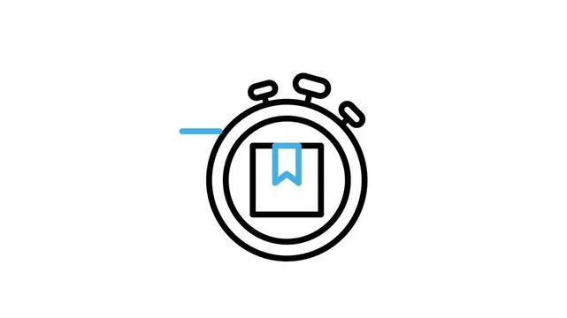 Fast delivery time icon animation. Stopwatch or clock with cardboard box animated video loops for shipping, shipment, packing, distribution, online shop. Motion graphics with alpha channel